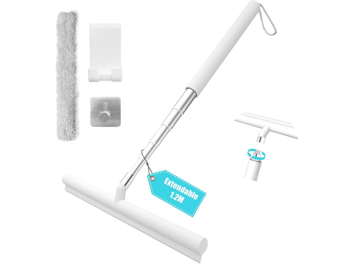 Raspador De Chuveiro Retrátil, Com Suporte, Branco, 120cm