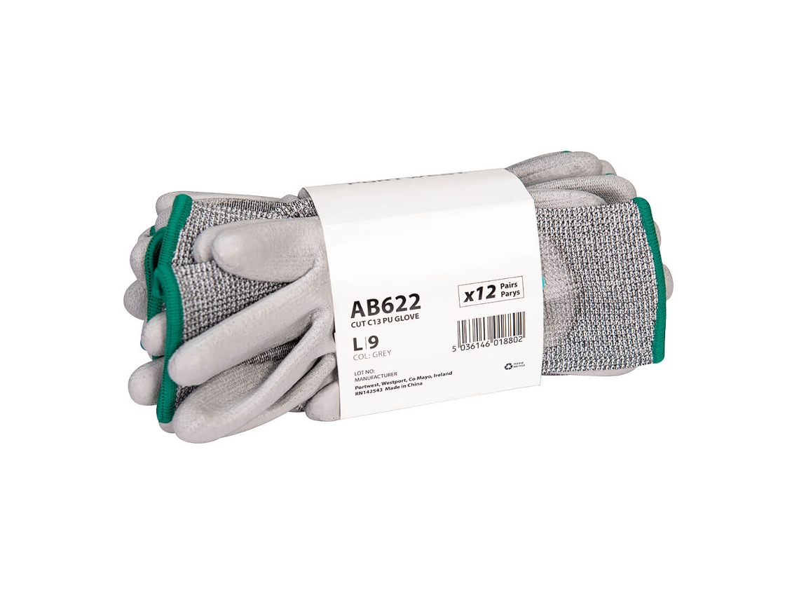 Pacote De Luvas Anticorte Pu Cut C13 - 12 Unidades Cinza / Xxl