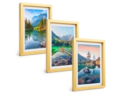 Conjunto De Pinturaslagos De Montanha, Paisagem Natural Moldura Dourada Quadros Para A Sala De Estar Espelharte (3 Peças 20x30 Cm)