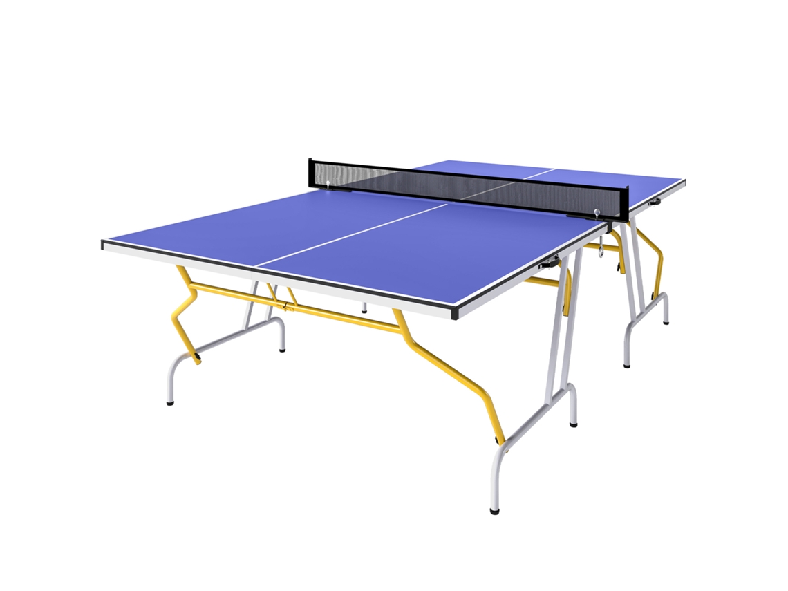 Mesa De Pingue-pongue Dobrável, Inclui 2 Raquetes, 3 Bolas, Rede, Para Uso Interno, Estrutura Metálica, 274x152x76cm, Azul