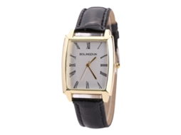 Relógio de pulso quadrado para negócios com pulseira de couro PU e mostrador branco.