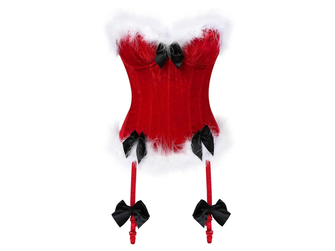 Corpete Feminino Overbust, Lingerie Modeladora, Tops Curtos, Fantasia De Natal, Penas, Laço, Vermelho, Tamanho Grande Olysi Shop