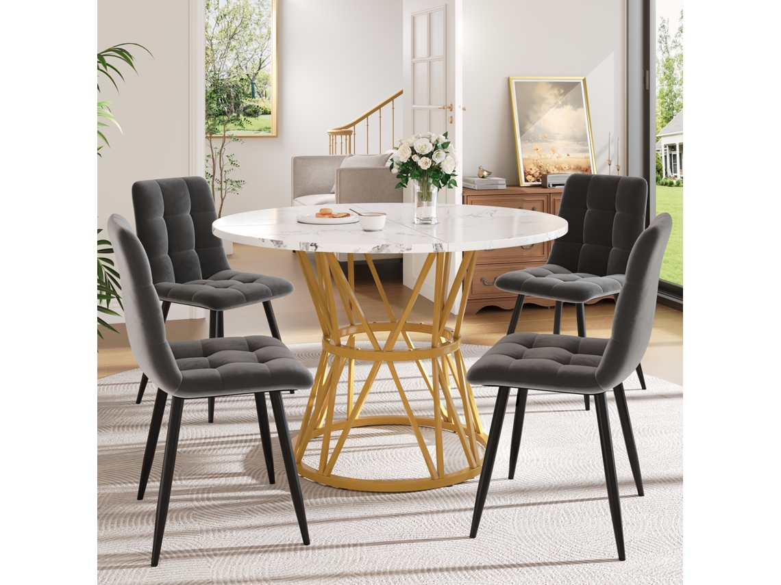 Conjunto 5 Peças Mesa Jantar Redonda 100cm Diâmetro Com 4 Cadeiras, Mobiliário Sala Jantar Espaçoso