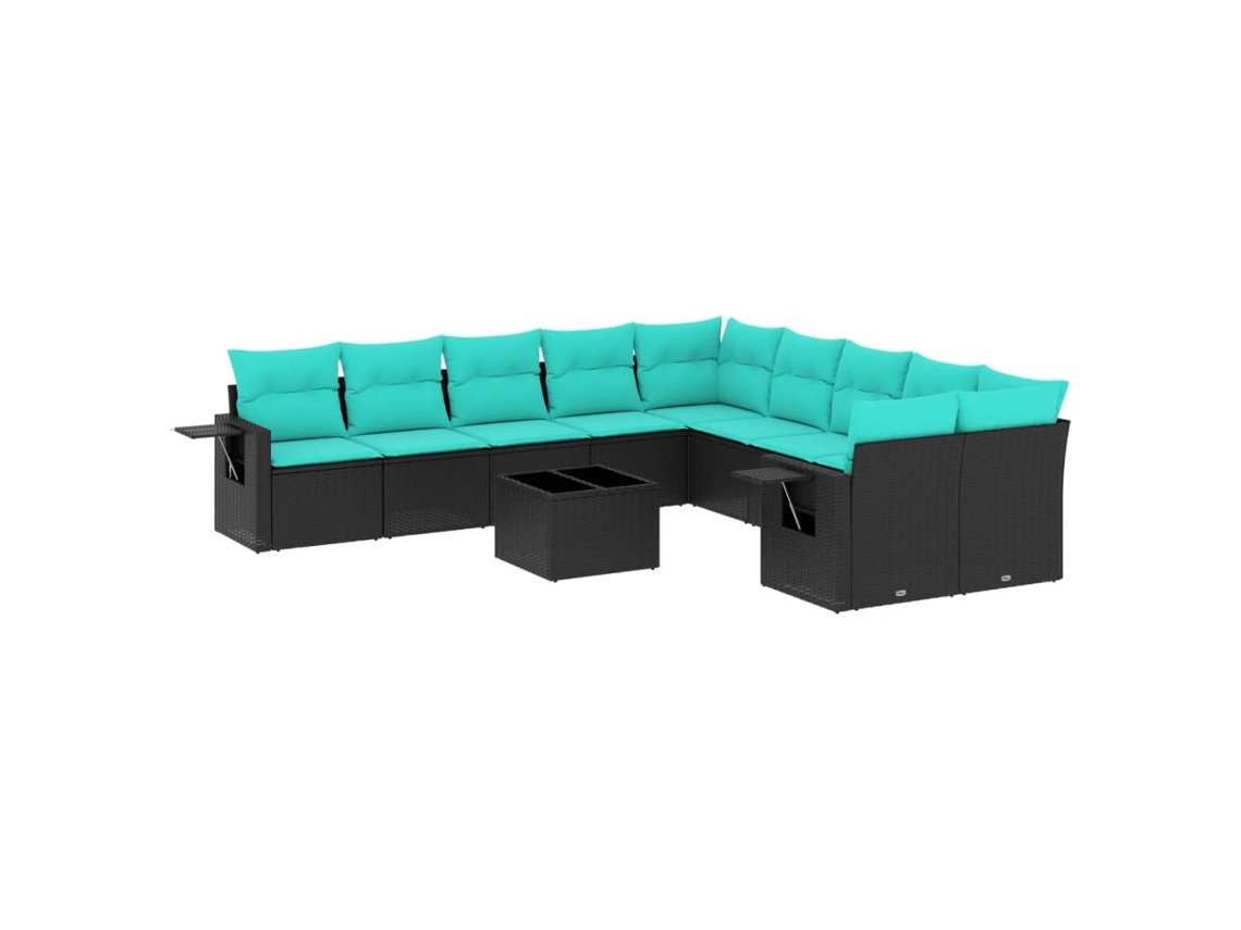 Conjunto de Sofá de Jardim, 11 Peças, Almofadas, Rattan Preto MAISON EXCLUSIVE