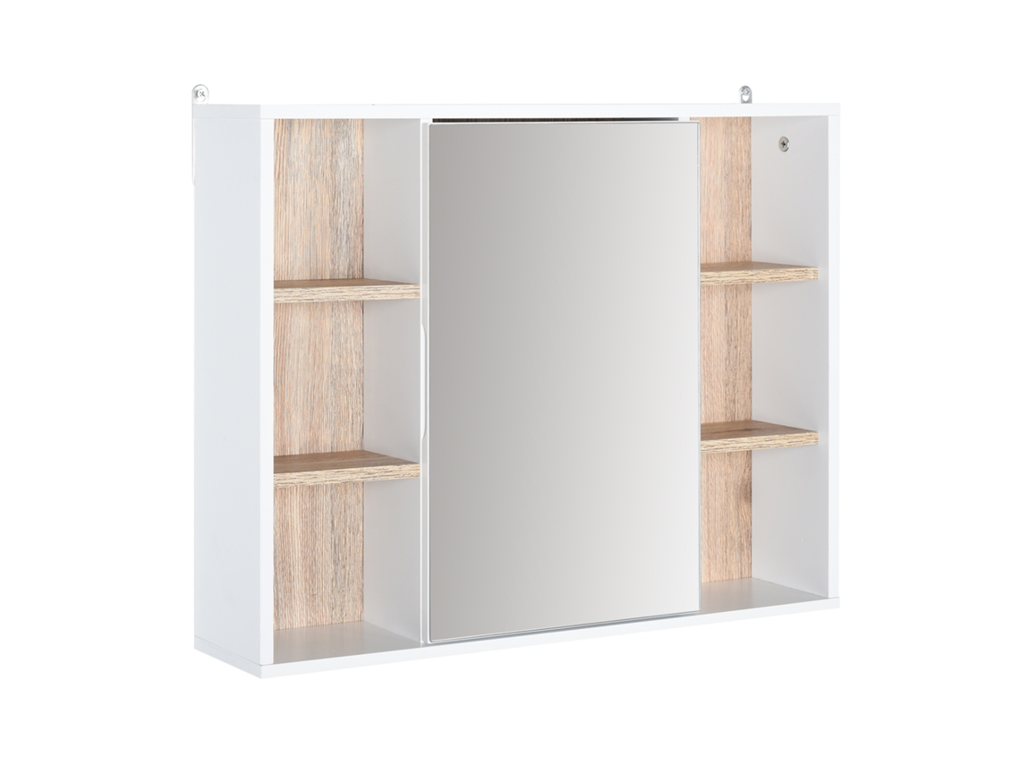 Armário Com Espelho Mdf, Painel de Partículas Cor Branco, Cor de Carvalho 60cmx14.5cmx 49.4cm Homcom