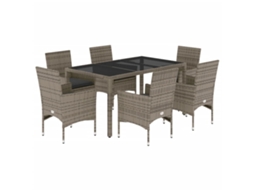 Conjunto de 7 Jantar Jardim com Almofadões Vime Pe/vidro Cinza MAISON EXCLUSIVE