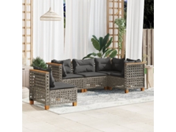 Vidaxl 5 Pcs Conjunto Sofás De Jardim C/ Almofadões Vime Pe Cinzento