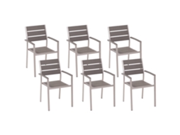 Conjunto De 6 Cadeiras De Jardim Beliani Vernio De Madeira Plástica Cinzento 54x57x88