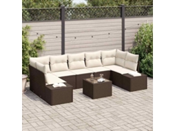 Vidaxl Conjunto De Sofá De Jardim 8 Unid. Marrom E Creme Vime Pe