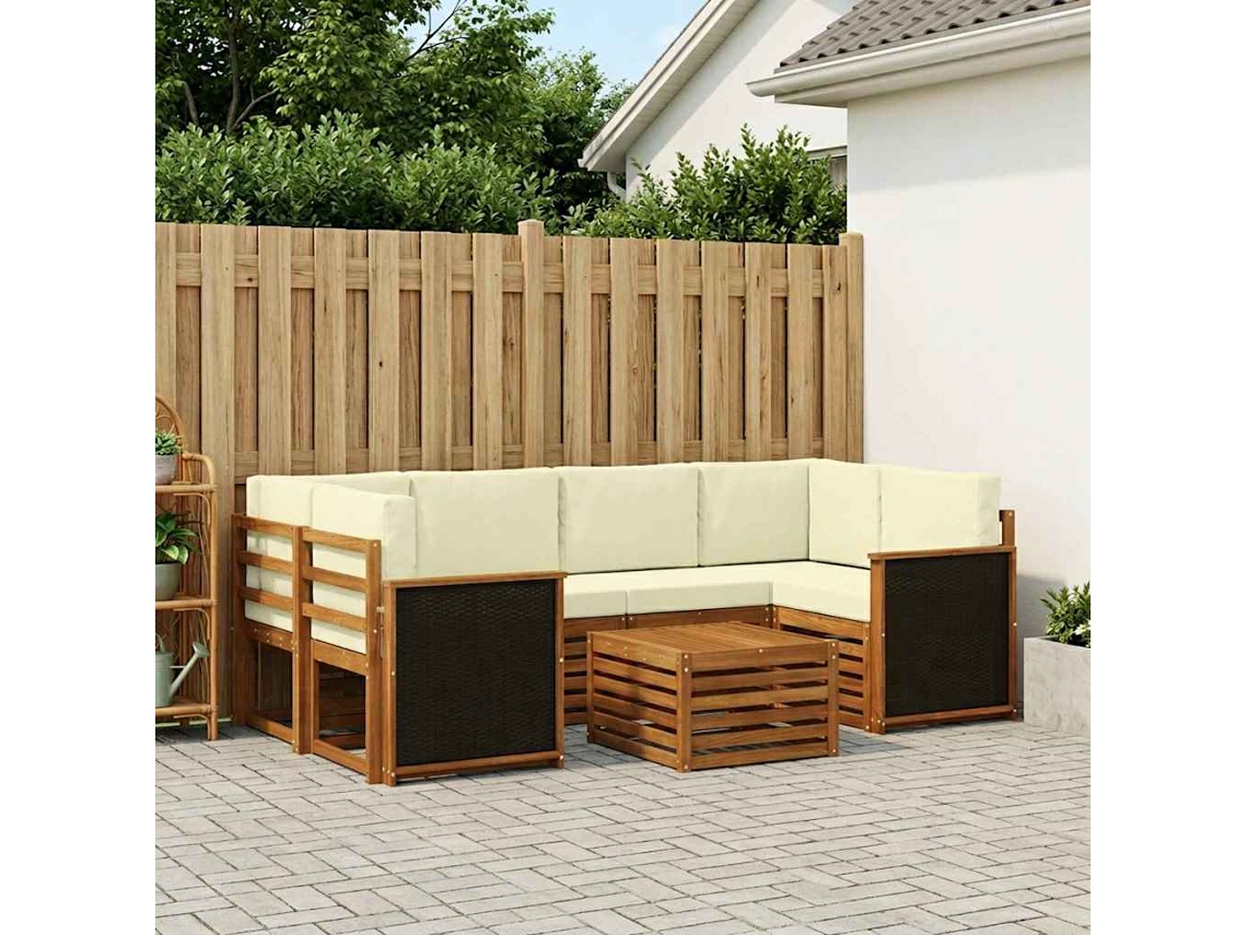 Vidaxl Conjunto De Sofás Para Exterior 7 Pcs Natural E Creme