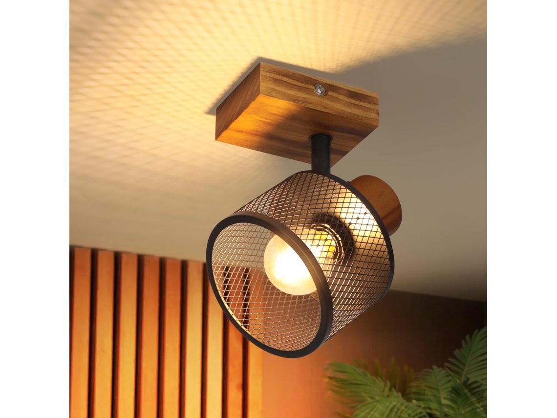 Candeeiro de Teto Led 50 Cm Preto Efeito Madeira, Design Moderno 3000k para Sala e Escritório NETTLIFE