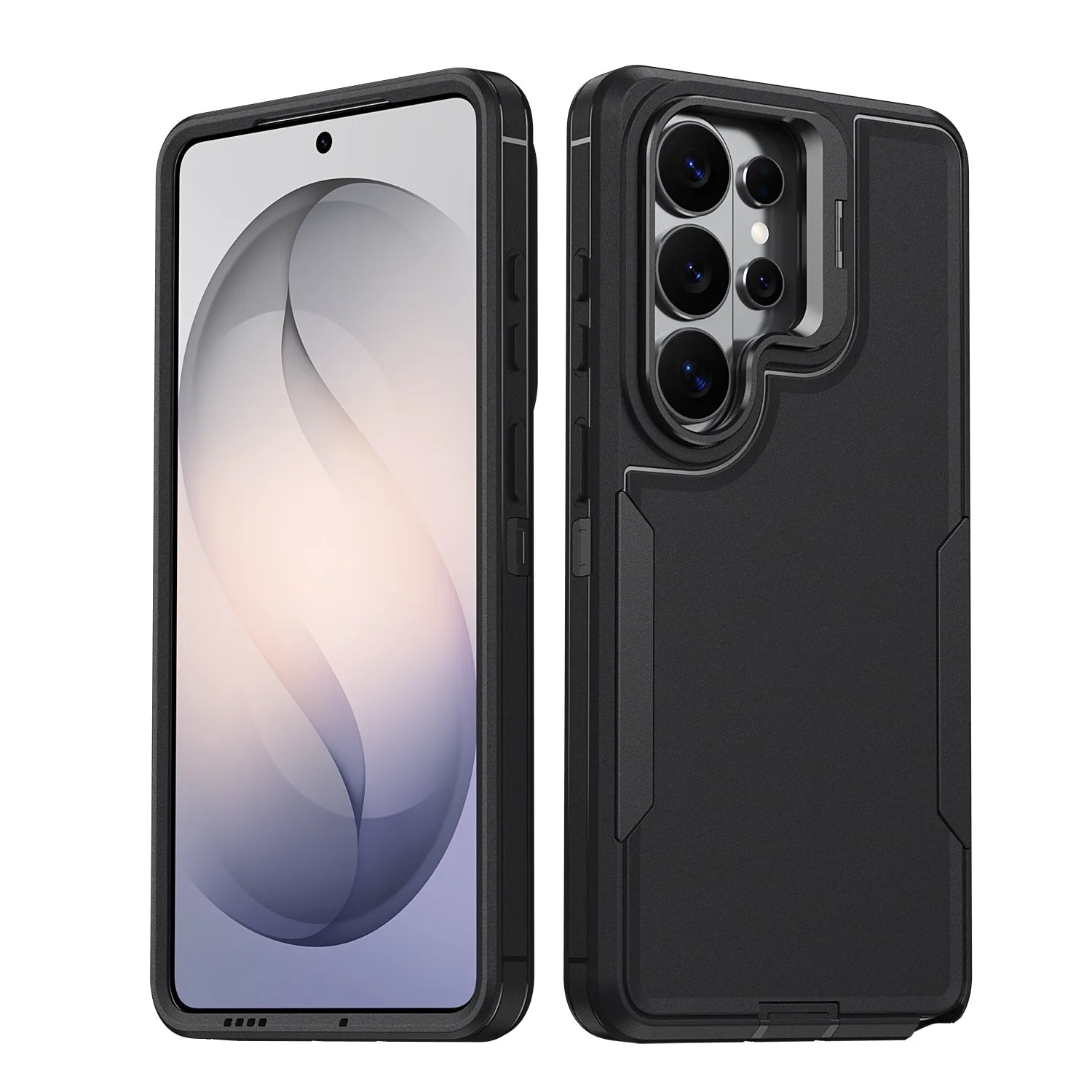 (preto, Galaxy S24) Capa Protetora Completa Em Material Híbrido Resistente Com Suporte De Lente Em Liga Metálica.