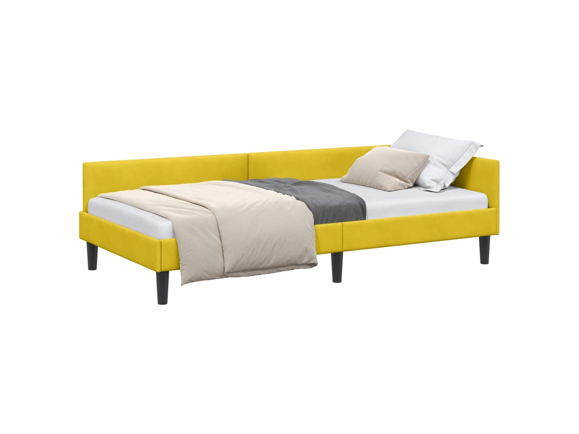 Cama De Solteiro | Camas Para Quarto | Estrutura De Cama De Canto Com Cabeceira Amarelo 80 Cm X 200 Cm