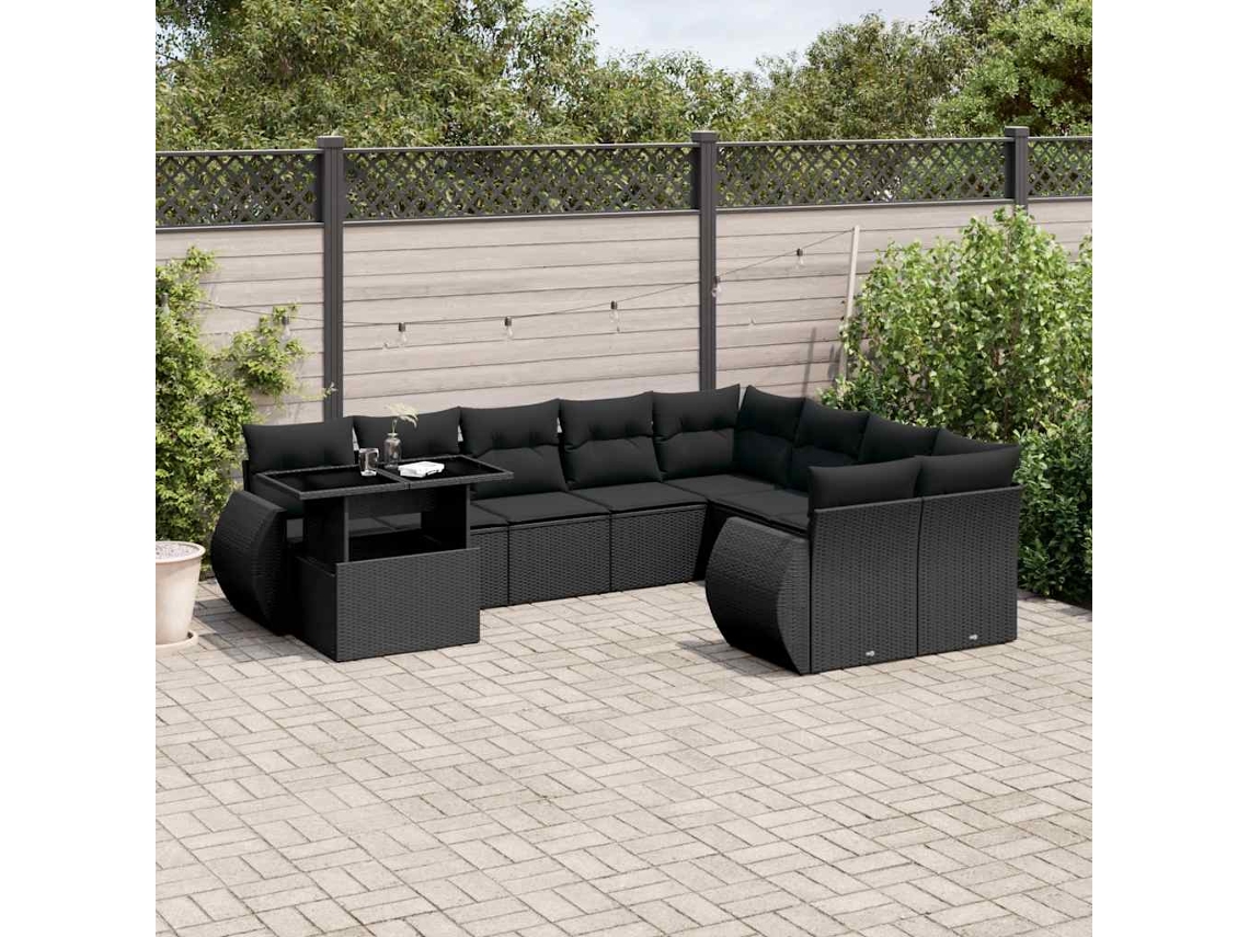 Vidaxl 10 Pcs Conjunto Sofás De Jardim C/ Almofadões Vime Pe Preto