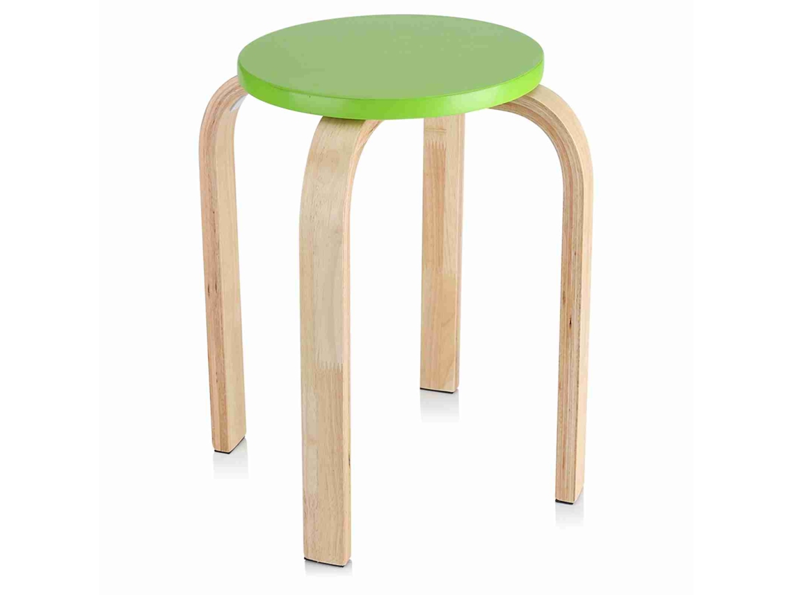 Banquinho de Madeira Curva Anti derrapante Empilhável Cor Verde para Quarto Infantil
