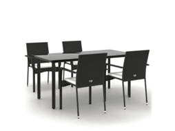Maison Exclusive - 5 Pcs Conjunto De Jantar P/ Jardim C/ Almofadões Vime Pe Preto