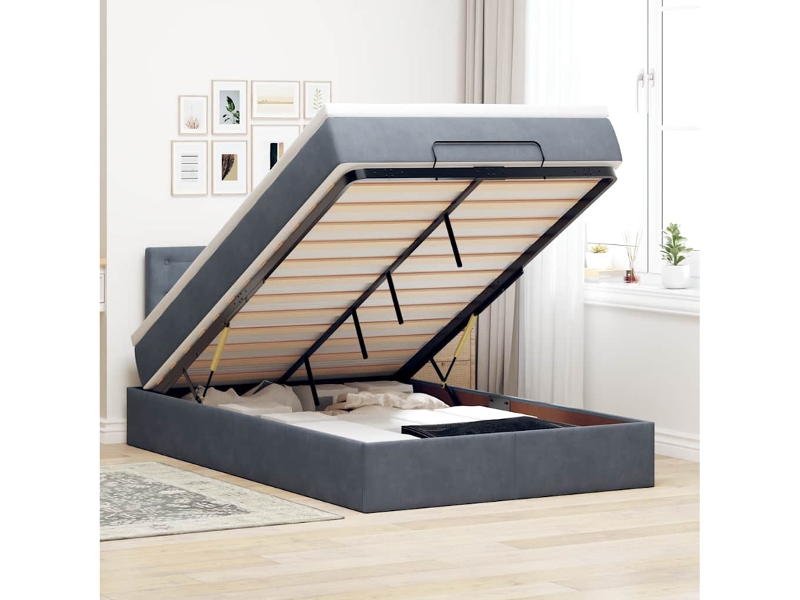 Vidaxl Cama Otomana Com Colchão 120x190 Cm Veludo Cinzento-escuro