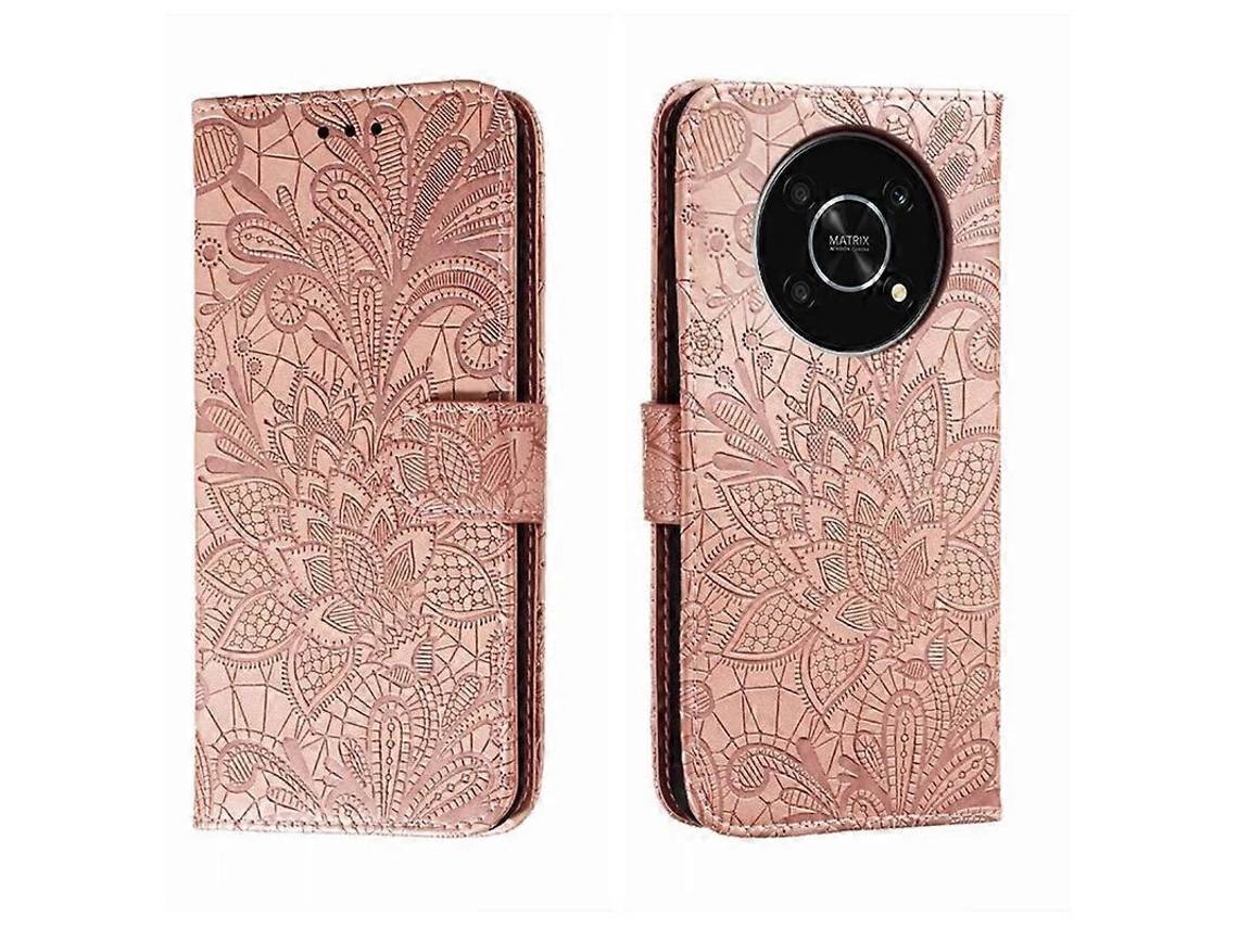 Capa De Celular Flip Em Couro Com Relevo De Renda Floral Para Honor X30 5g