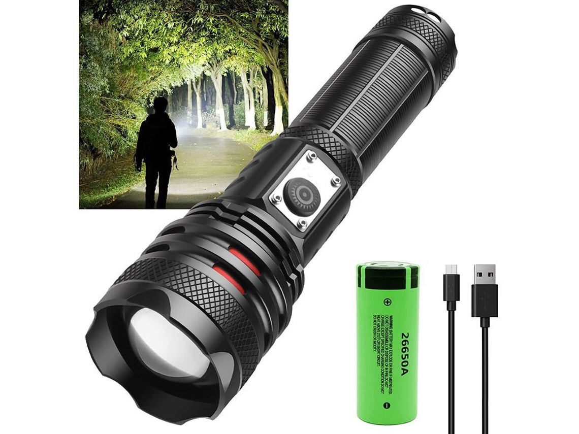 Lanterna Tática Led Recargável Usb 1500 Lúmenes 5 Modos Impermeável para Acampamento e Caça | S/MARCA