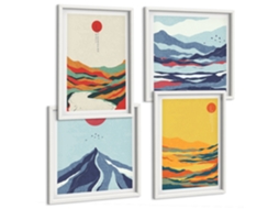 Composição De Quadros Paisagens Abstratas De Montanha Espelharte (4 Peças)