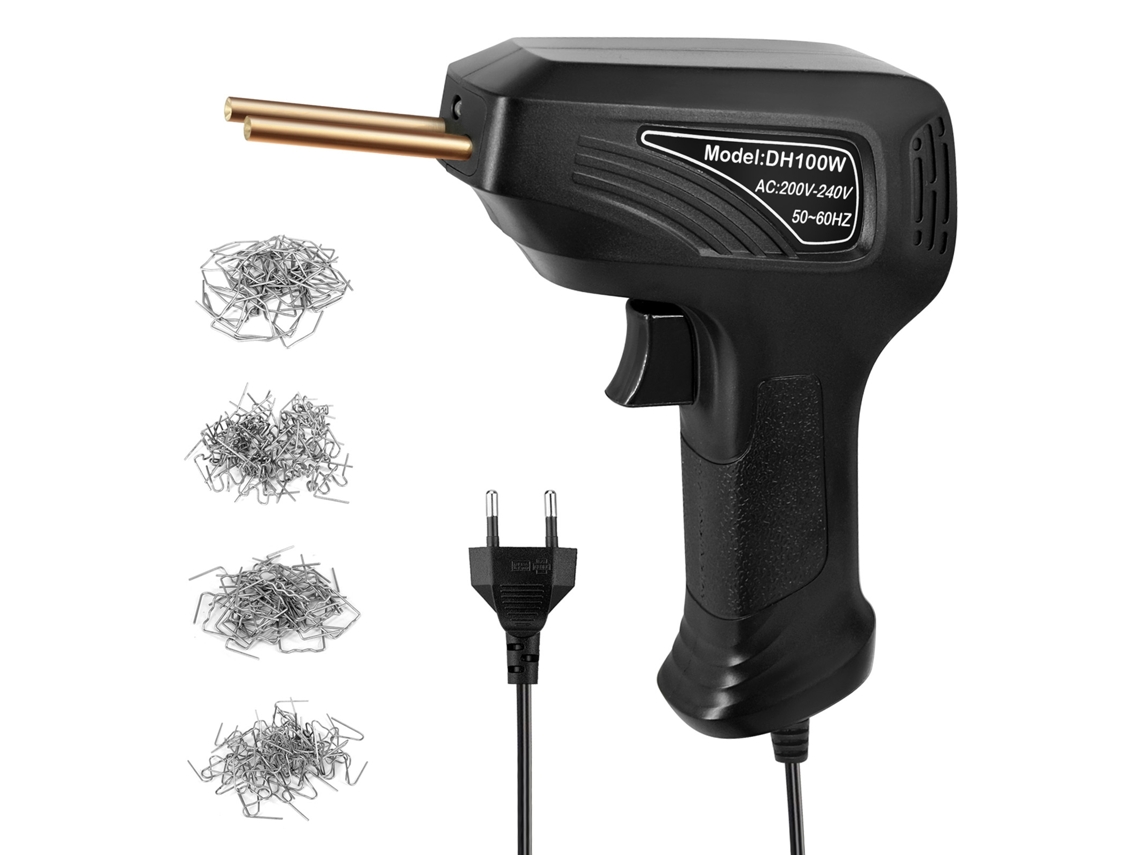 Kit portátil de reparo de rachaduras com máquina de solda plástica, grampeador térmico e luz LED.