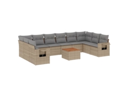 Maison Exclusive - 11 Pcs Conjunto Sofás De Jardim C/ Almofadões Vime Pe Bege