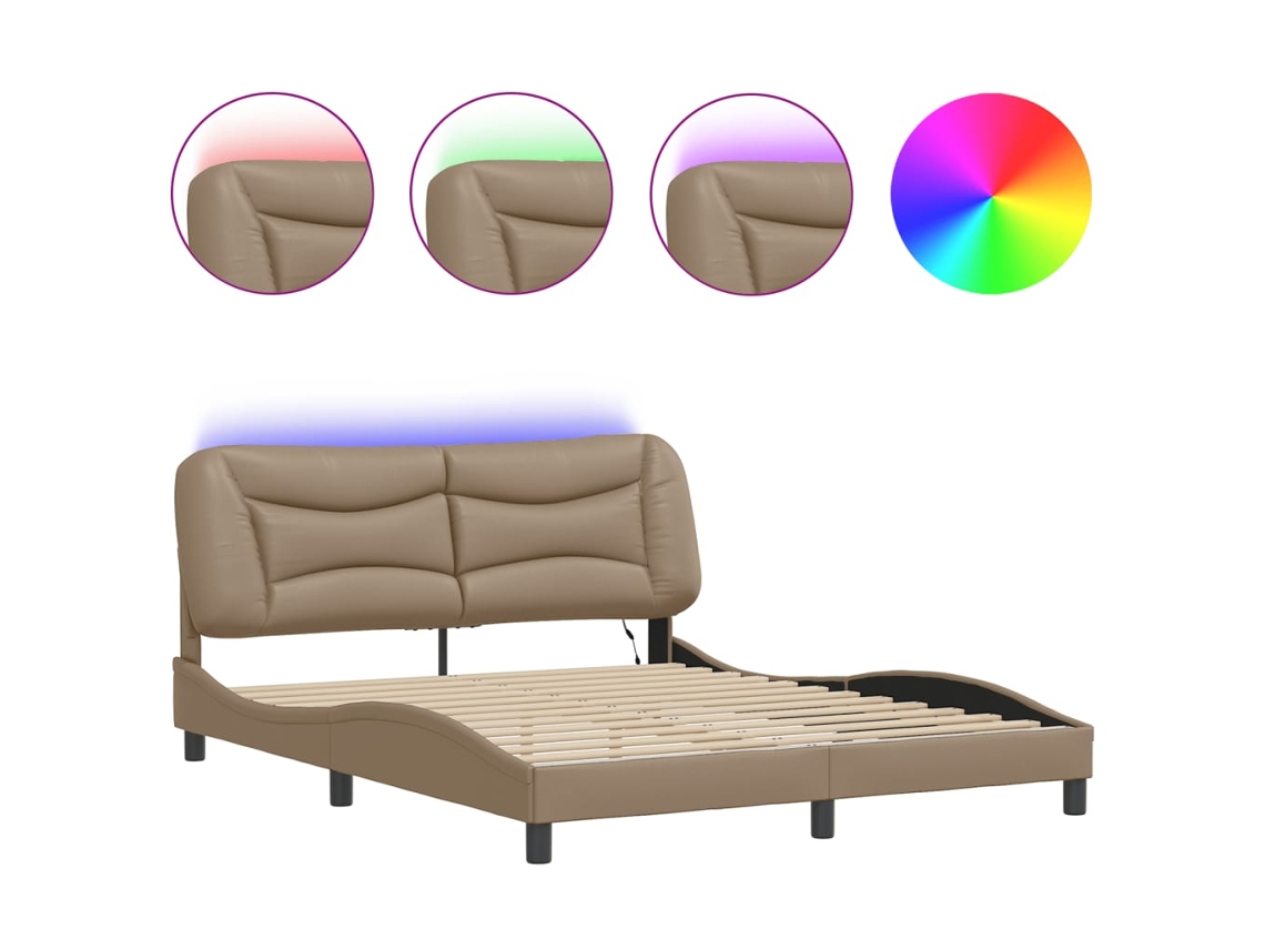 Bed Frame, Bed Frames Vidaxl Marrom Couro Artificial (160 X 200 Cm)