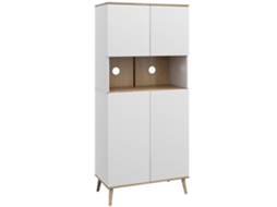 Armário De Cozinha Auxiliar Com 2 Armários Com Portas, Prateleiras Ajustáveis, Nicho Central E 2 Orifícios Para Passagem De Cabos, Branco.