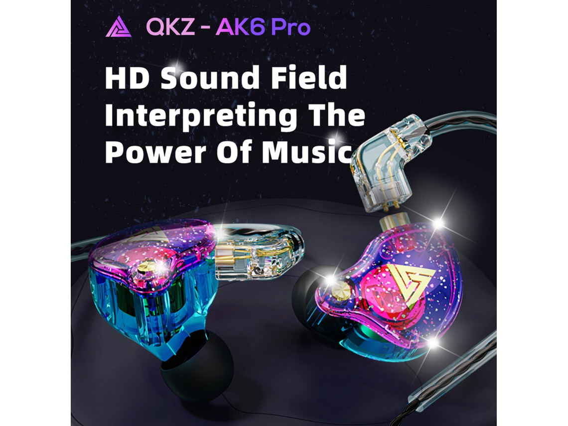 Auriculares Dinâmicos com Cabo QKZ AK6 Pro de 3,5 Mm com Gancho para a Orelha, Controles Integrados e Microfone