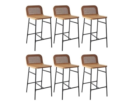 Conjunto de ilha e cadeira de bar Sana Oak com assento de ráfia de 65 cm