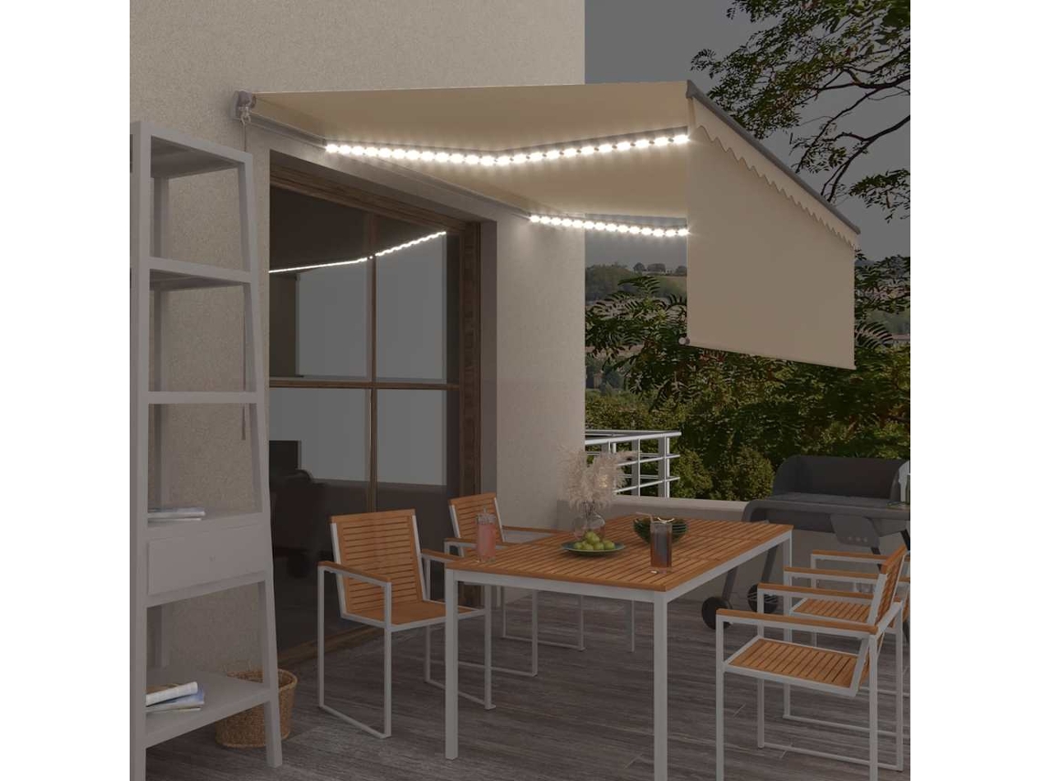 Vidaxl Toldo Retrátil Manual Com Estore E Luzes Led 4x3 M Cor Creme