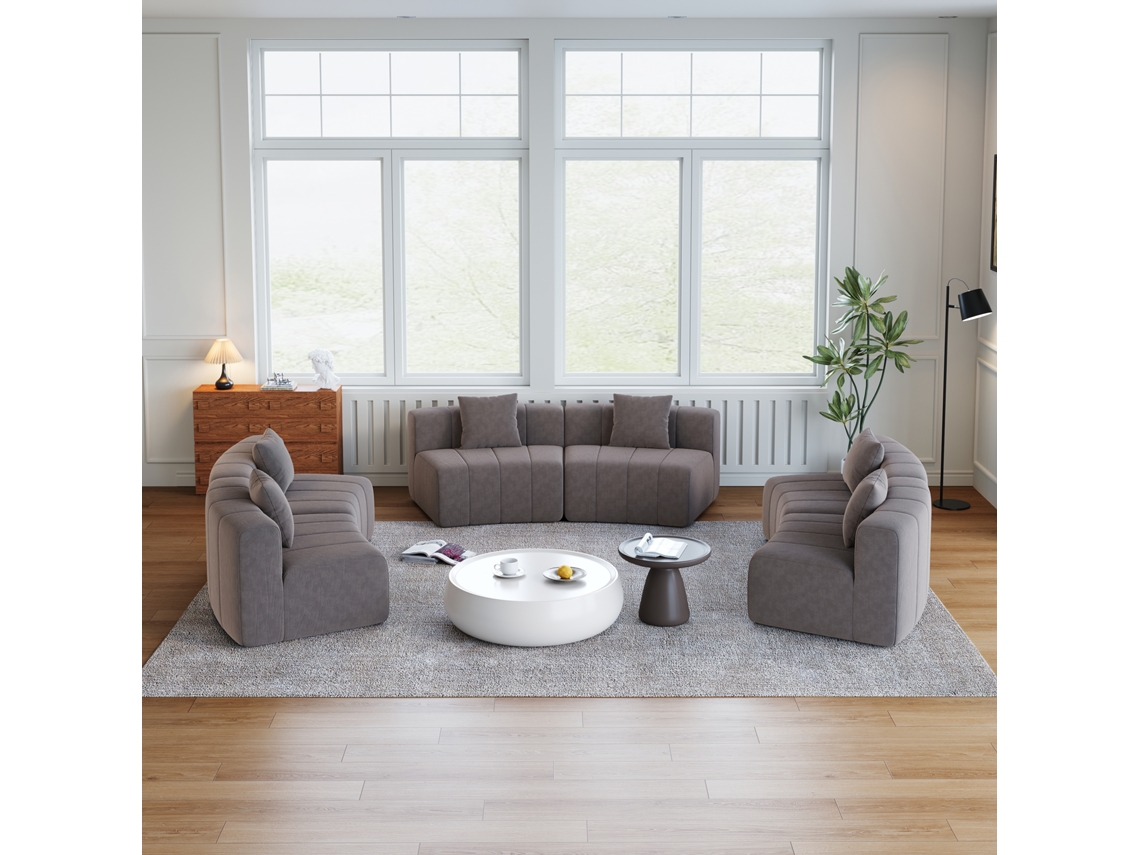 Sofá Modular, Em Chenille, Com Almofadas, Para Sala De Estar, Cinza