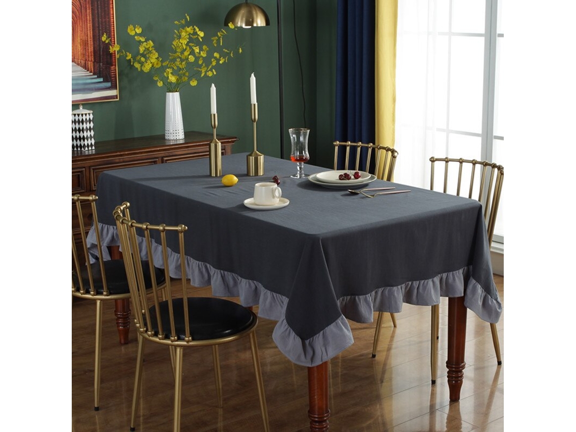 Toalha De Mesa De Algodão Com Babados, Lavável, Para Festa De Casamento, Jantar, Banquete, Decoração, Capa De Mesa De Luxo, Preto, Cinza, Babados