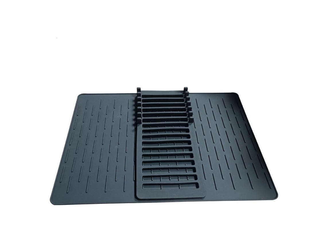 Rack De Secagem Pratos Silicone, Tapete Dobrável, Economiza Espaço, Preto