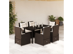 Vidaxl 7 Pcs Conjunto Jantar P/ Jardim C/ Almofadões Vime Pe Castanho