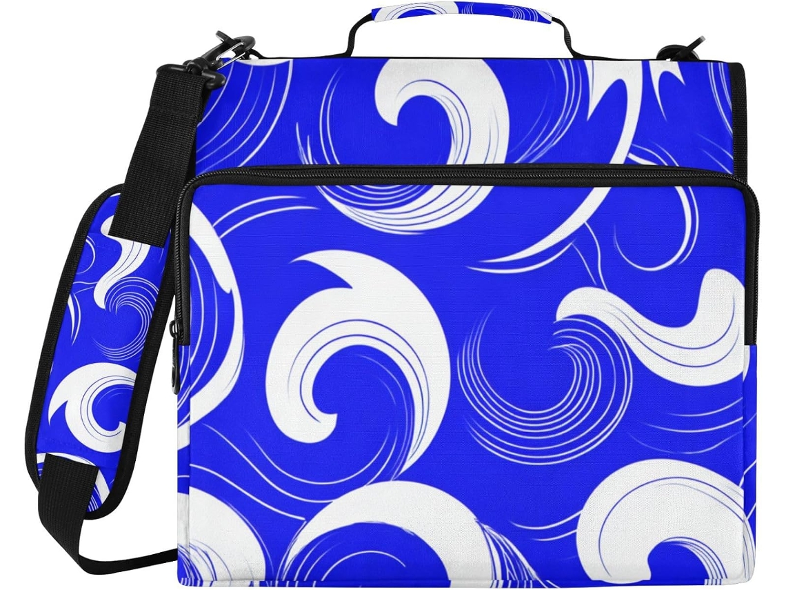 Pasta Royal Blue Wave com 3 Anéis, Data de 3, 8cm e Altura de Ombro Portátil e Impermeável, Ideal para Casa e Escola