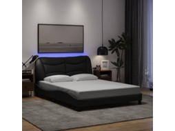 Vidaxl Estrutura De Cama Com Led Sem Colchão Hvar 140x190 Cm Tecido Preto