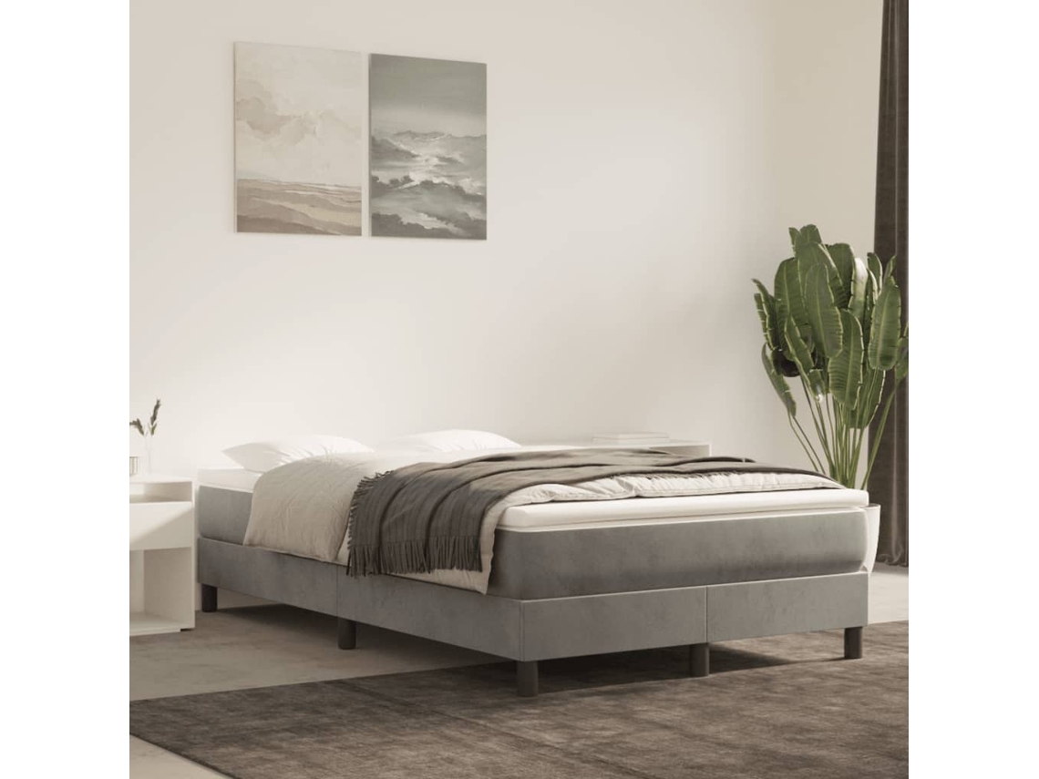 Vidaxl Estrutura De Cama Com Molas 120x200 Cm Veludo Cinzento-claro
