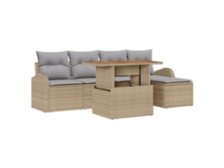 Conjunto 6 Conjunto De Móveis Para Exterior Vidaxl Bege Vime Pe (100 X 55 X 73 Cm)