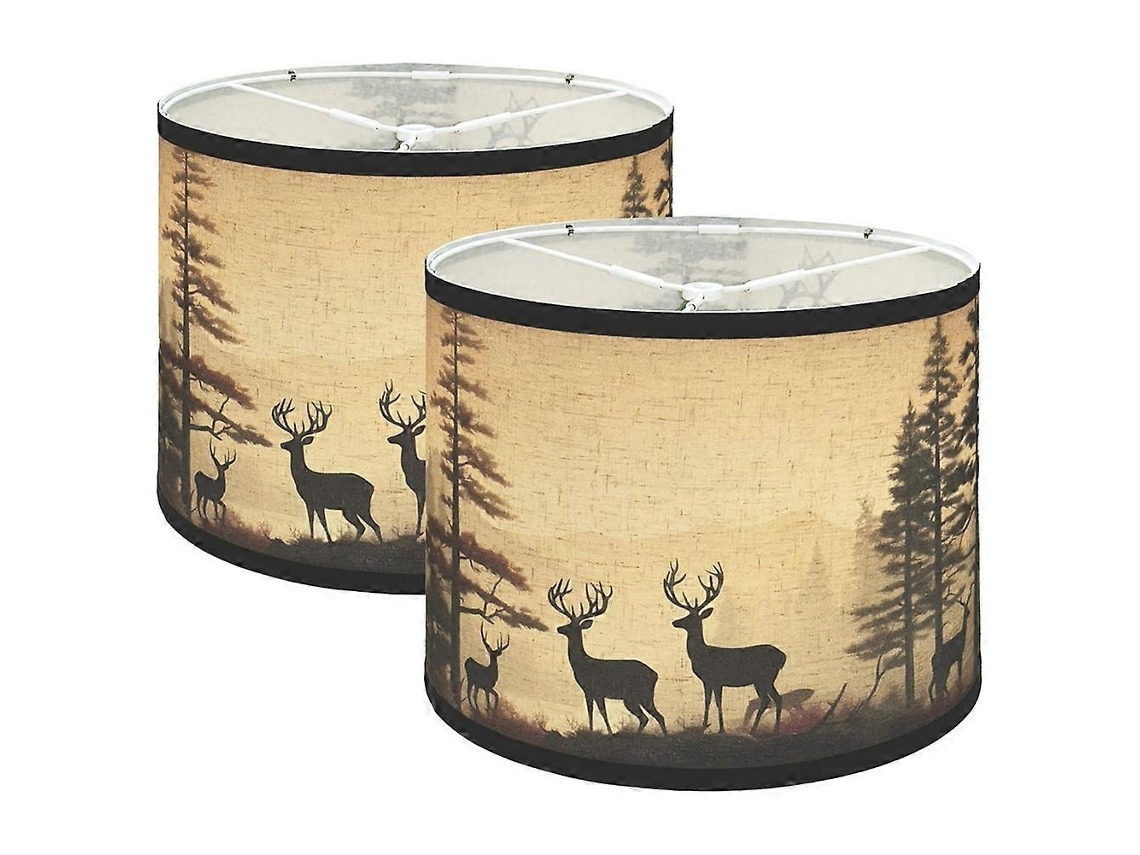 Conjunto De 2 Abajures Com Estampa Veado Em Tecido, Ideais Para Mesa E Chão. Ideal Reposição Abajures.-aquaforge