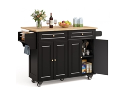 Carrinho De Cozinha Com Rodas - Tampo Dobrável - Preto E Marrom - 145 X 75 X 90 Cm
