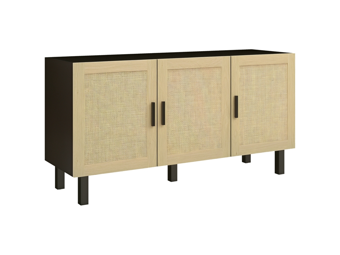 Unidade de Armazenamento com Armários e Portas de Madeira Preta, Prateleiras Ajustáveis 136x41x70cm S/MARCA