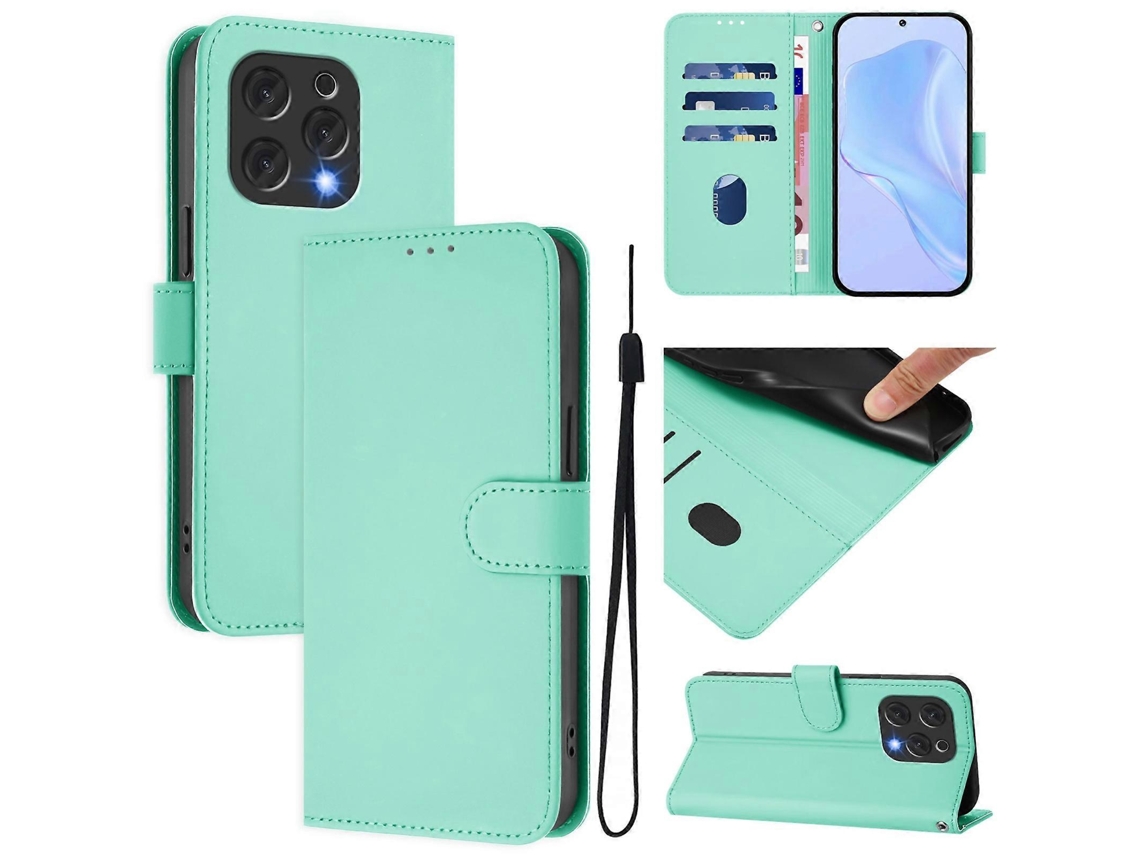 Capa De Couro Com Cordão Para Doogee N55 Plus, Cor Sólida, Com Sensação De Pele