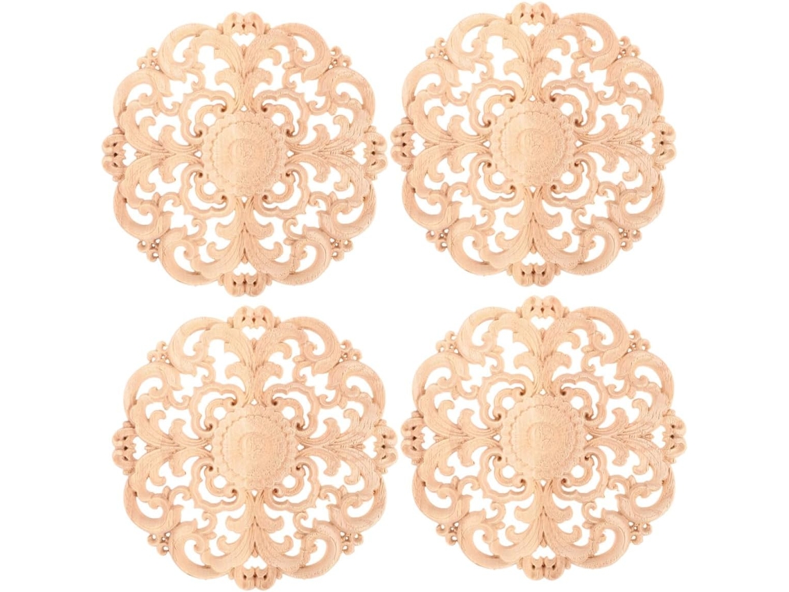 Conjunto De 4-apliques Redondos Madeira Sem Pintura Para Móveis Cabilock, 10cm, Para Decoração De Paredes Quartos E