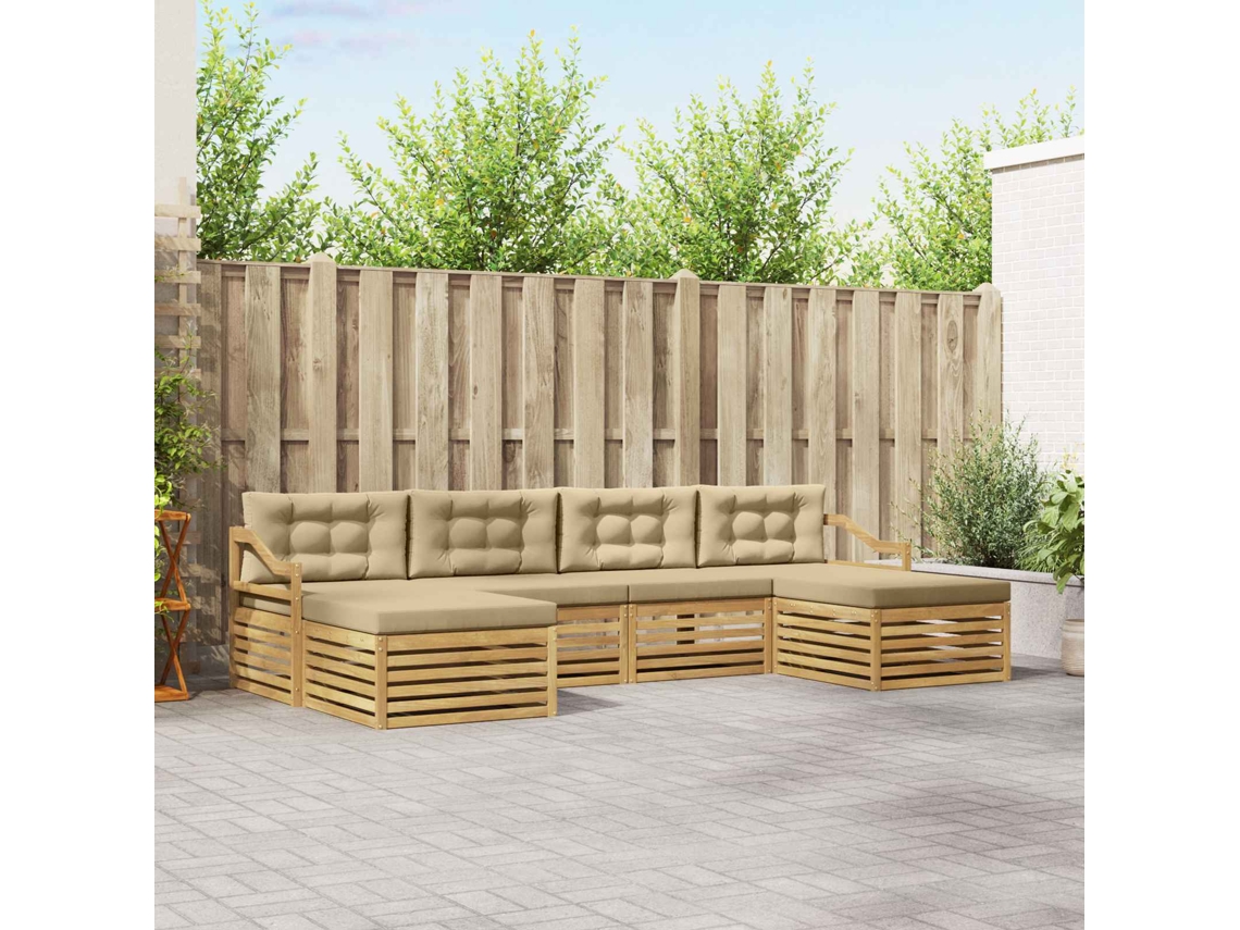 Vidaxl Conjunto De Sofás Para Exterior 6 Unid. Branco E Bege