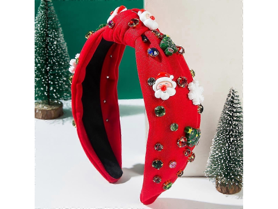 Faixa De Cabeça De Natal Larga Com Nó E Strass Para Mulheres, Design Elegantered