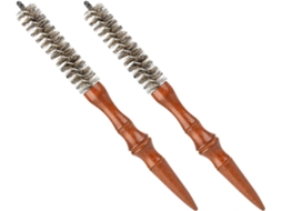 Magiclulu Mini Escovas Redondas De Madeira Com Cerdas Javali, Conjunto De 2-escovas Espirais Para Modelar Cabelos