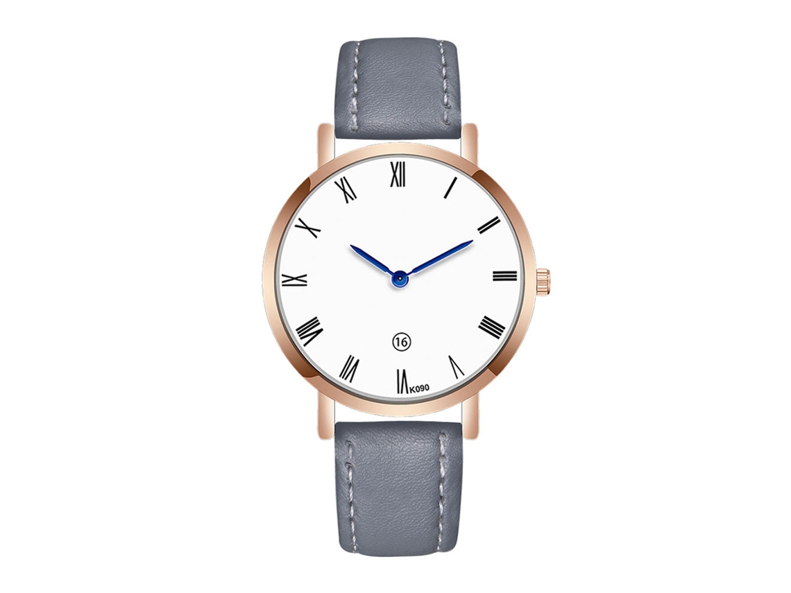 Relógio masculino de quartzo com pulseira de couro PU e mostrador redondo cinza moderno.