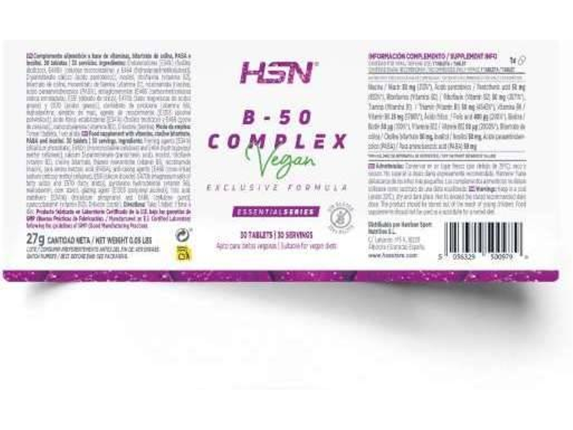 Suplemento Alimentar HSN B50 Complex (30 tablets) Worten.pt