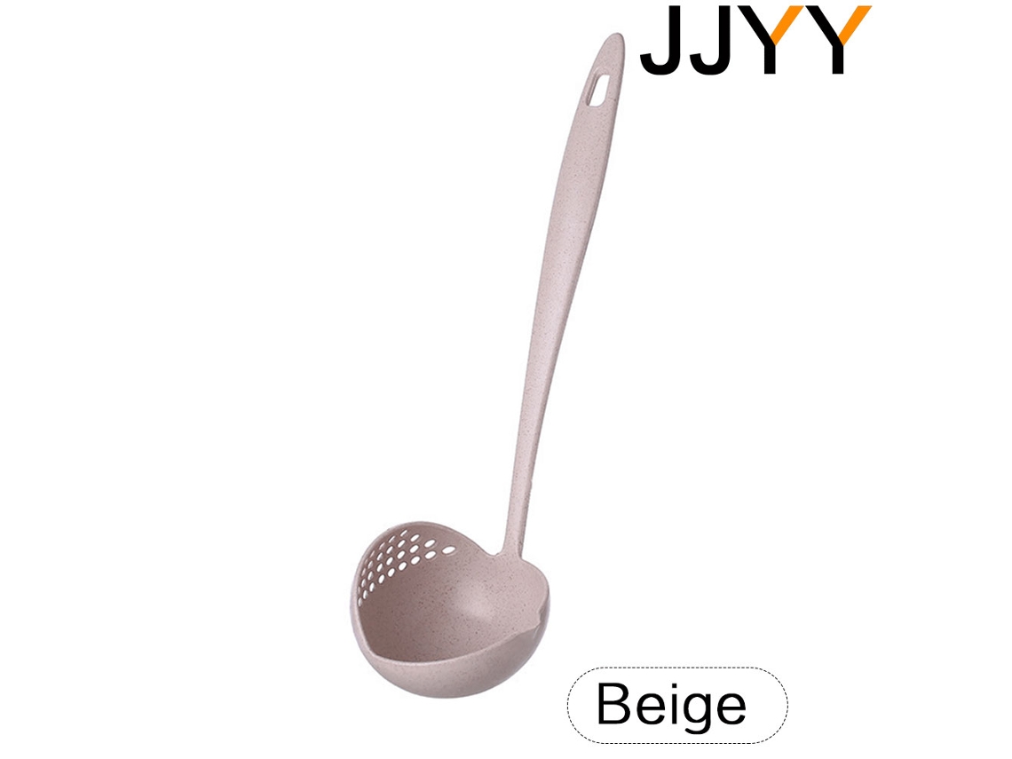 Colher de Cozinha 2 em 1, Cabo Longo com Escorredor de Plástico, Utensílio de Cozinha Especial para Fondue. MDUG (bege)